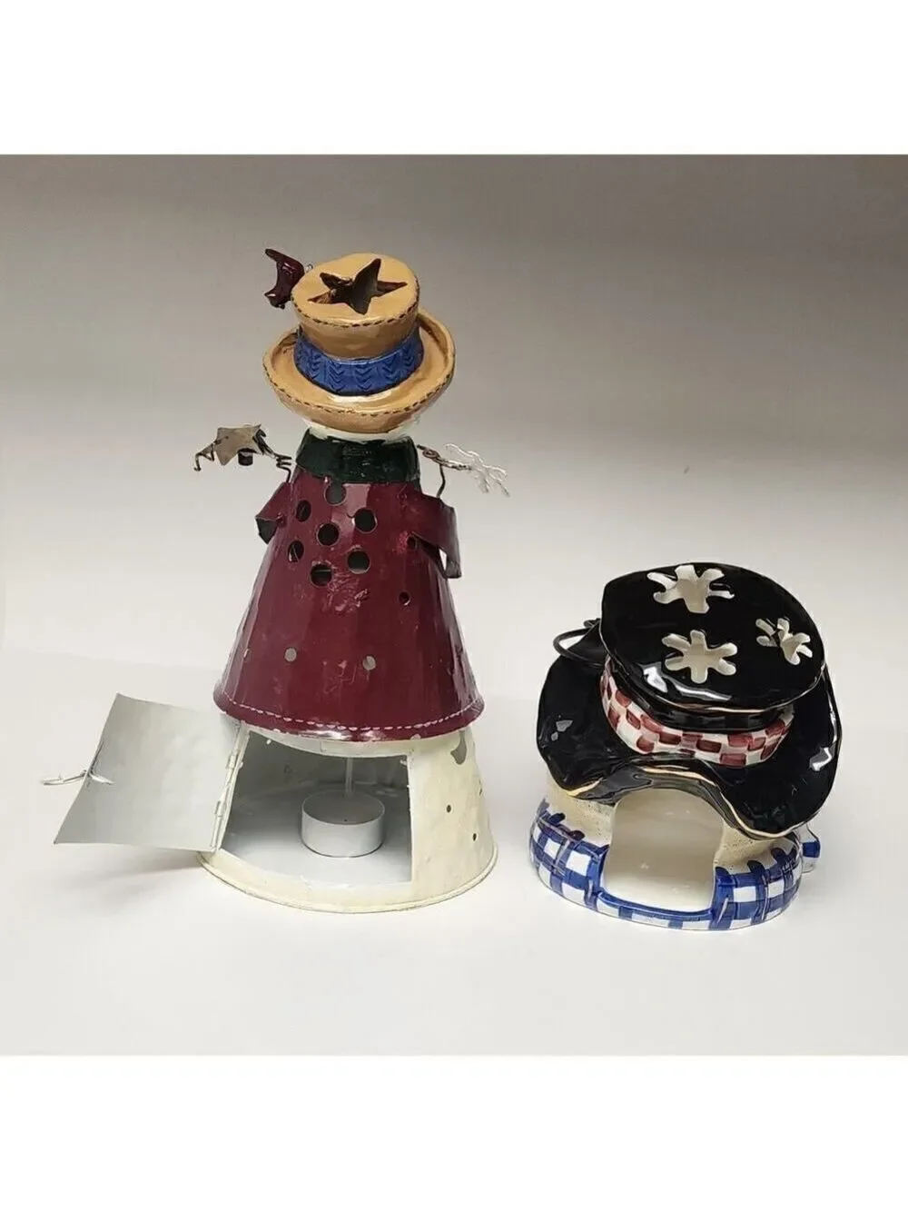 Metal Tealight Tall Snowman/ Variations Ceramic Tea Light Candle Holder